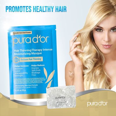 PURA D'OR Hair Thinning Therapy Intense Moisturizing Biotin Masque 1.2oz 8-Pack (9.6oz) Deeply Hydrating Treatment Hair Mask with Caffeine, Catalase for Thicker Hair, Men & Women (Packaging may vary)