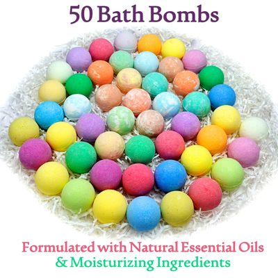 Natural Bath Bombs Gift Set for Women and Men. 50 Essential Oil Bath Bombs with Organic &amp; Moisturizing Pure Goodness.