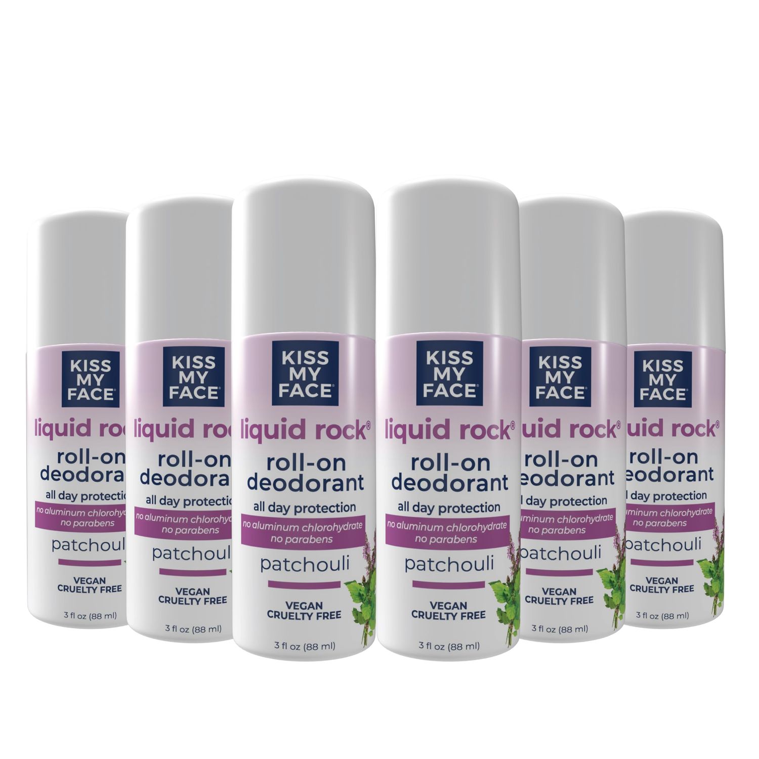 Kiss My Face Liquid Rock Aluminum Chlorohydrate Free Roll-on Deodorant, Patchouli, 3 oz, Pack of 6 (Packaging May Vary)