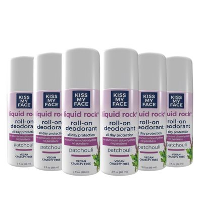 Kiss My Face Liquid Rock Aluminum Chlorohydrate Free Roll-on Deodorant, Patchouli, 3 oz, Pack of 6 (Packaging May Vary)