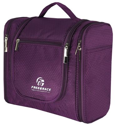 Hanging Toiletry Bag Extra Large Capacity | Premium Travel Organizer Bags For Men And Women | Durable Waterproof Nylon Bathroom, Shower, Makeup Bag For Toiletries, Cosmetics, Brushes (Purple)