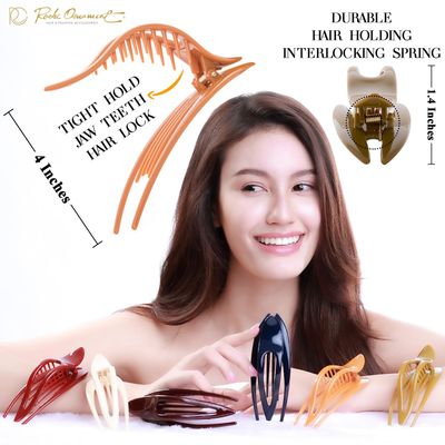 RC ROCHE ORNAMENT 6 Pcs Womens French Concord Curved Hair Clip No Slip Strong Grip Comfortable Hold Girls Ladies Beauty Accessory Fashion Pin Teeth Clamp, Large Classic Multicolor