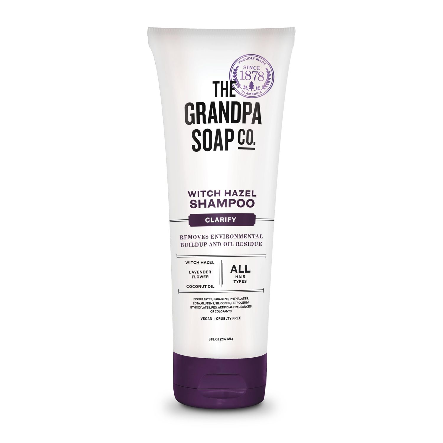The Grandpa Soap Company Clarifying Witch Hazel Shampoo - Removes Buildup, With Witch Hazel &amp; Lavender Flower, For All Hair Types, Vegan, Sulfates and Parabens Free, 8 Fl Oz
