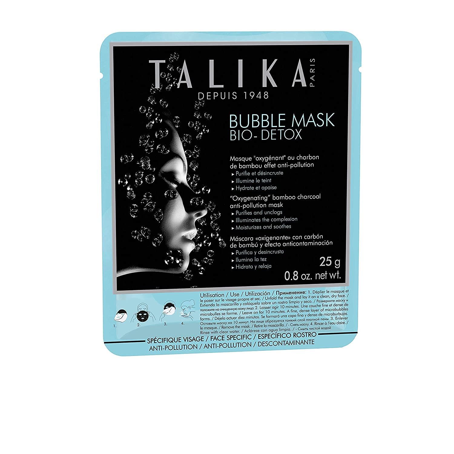 Talika Bubble Mask Bio Detox - Oxygenation &amp; Anti-Pollution Face Mask - Foaming Action Microbubble Detox Mask - Purifying &amp; Protecting Beauty Sheet Mask