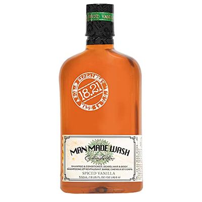 18.21 Man Made Original Spiced Vanilla 3-in-1 Body Wash, Shampoo, &amp; Conditioner for Men, All Hair &amp; Skin Types, Strengthens and Moisturizes in a Manly Aroma, 18oz