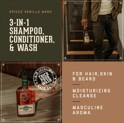 18.21 Man Made Original Spiced Vanilla 3-in-1 Body Wash, Shampoo, &amp; Conditioner for Men, All Hair &amp; Skin Types, Strengthens and Moisturizes in a Manly Aroma, 18oz