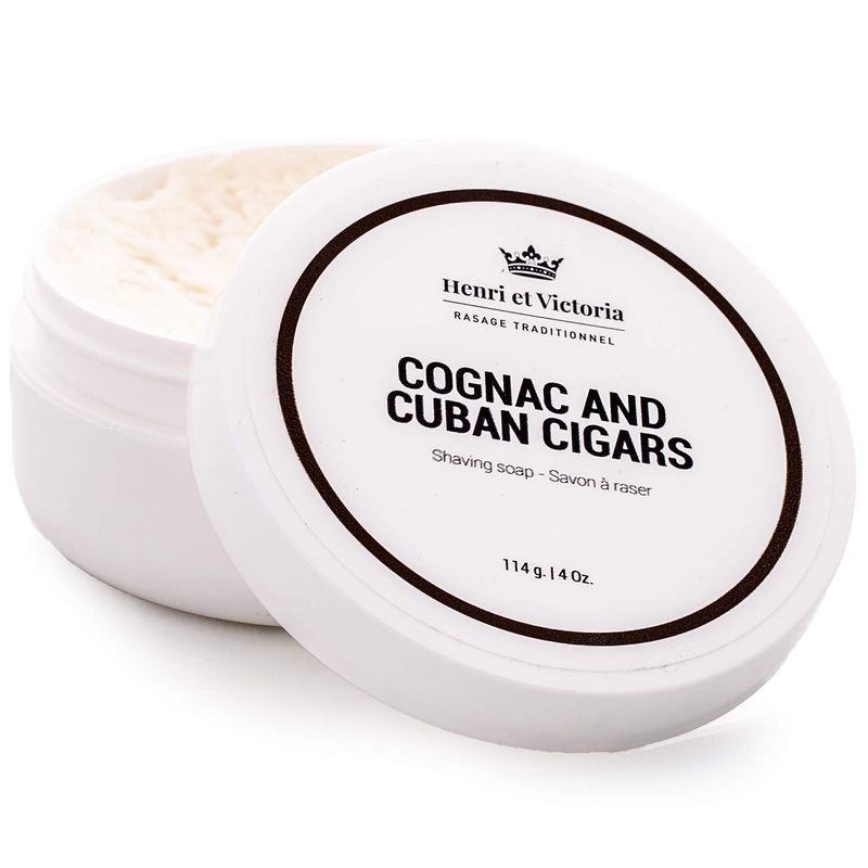 Henri et Victoria Shaving Soap For Men | Smooth Shave, Lathers Up Nicely, Long-Lasting Scent | Canadian Made by Skilled Artisan 114 g (4 oz) (Cognac and Cuban Cigars)
