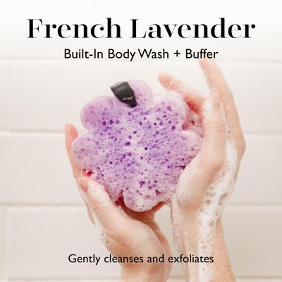 Spongelle French Lavender Wild Flower Buffer Body Scrubber | Bath &amp; Shower Loofah for Women | Exfoliator with Body Wash Infused Sponge | 14+ uses