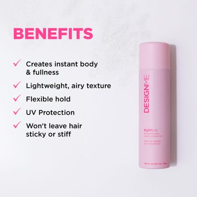 PUFF.ME Volumizing Dry Texture Spray for Hair by DESIGNME | Light Hold Hairspray for Straight or Wavy Hair | Color Safe Fine Hair Texture Spray | Paraben and Sulfate Free Hair Texturizer, (7 Oz)