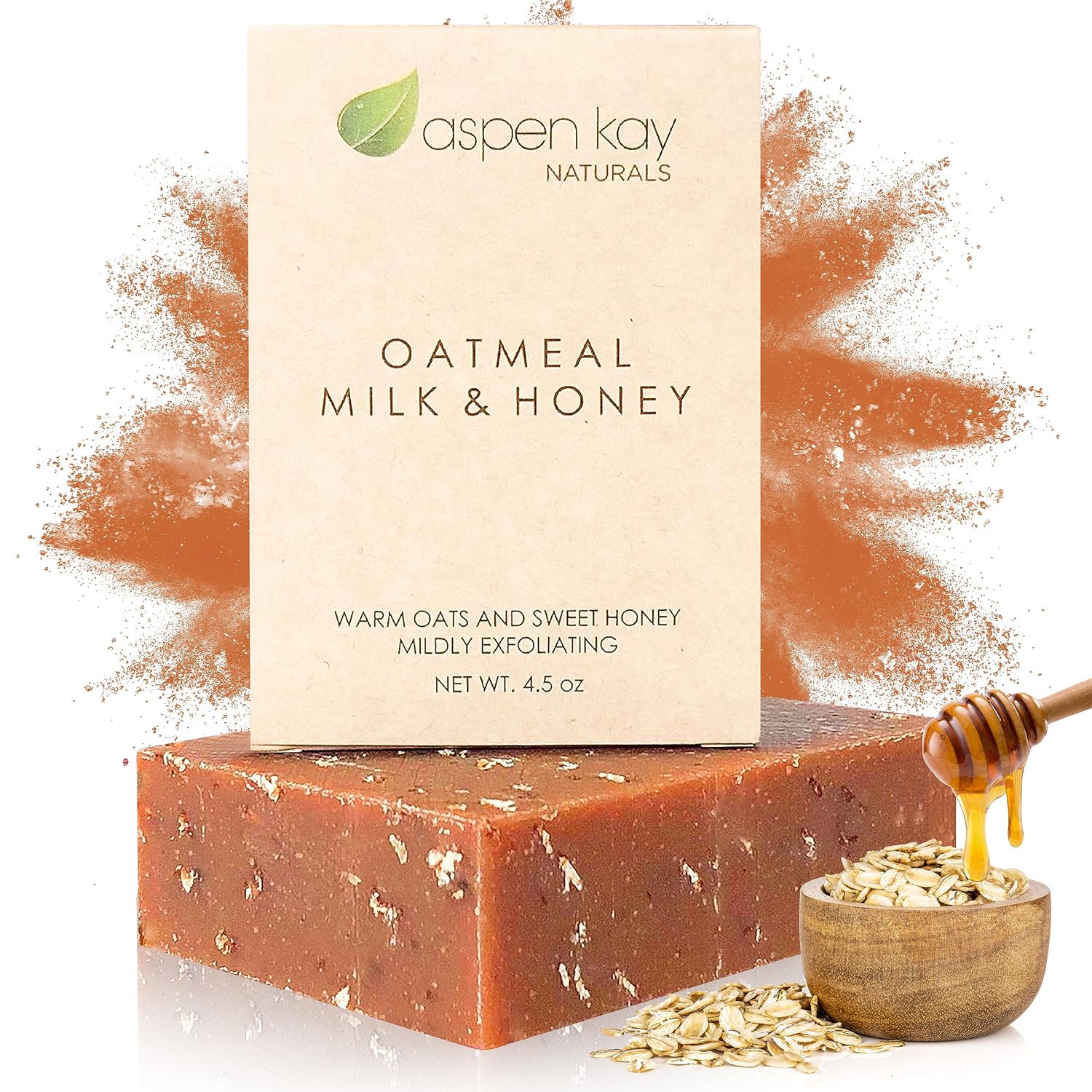 Aspen Kay Naturals Handmade Oatmeal Soap Bar for Face &amp; Body - Made with Organic Raw Honey, Goats Milk, Organic Shea Butter - Exfoliating Soap - For All Skin Types - Made in the USA 4.5 oz