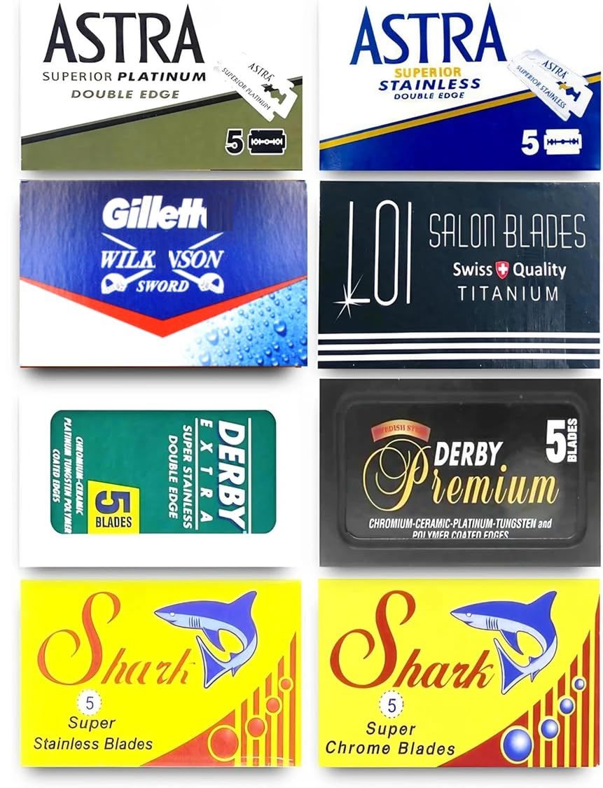 Astra-Derby-Shark-GiIIette Double Edge Razor Blades Sampler (40 blades, 8 different brands)