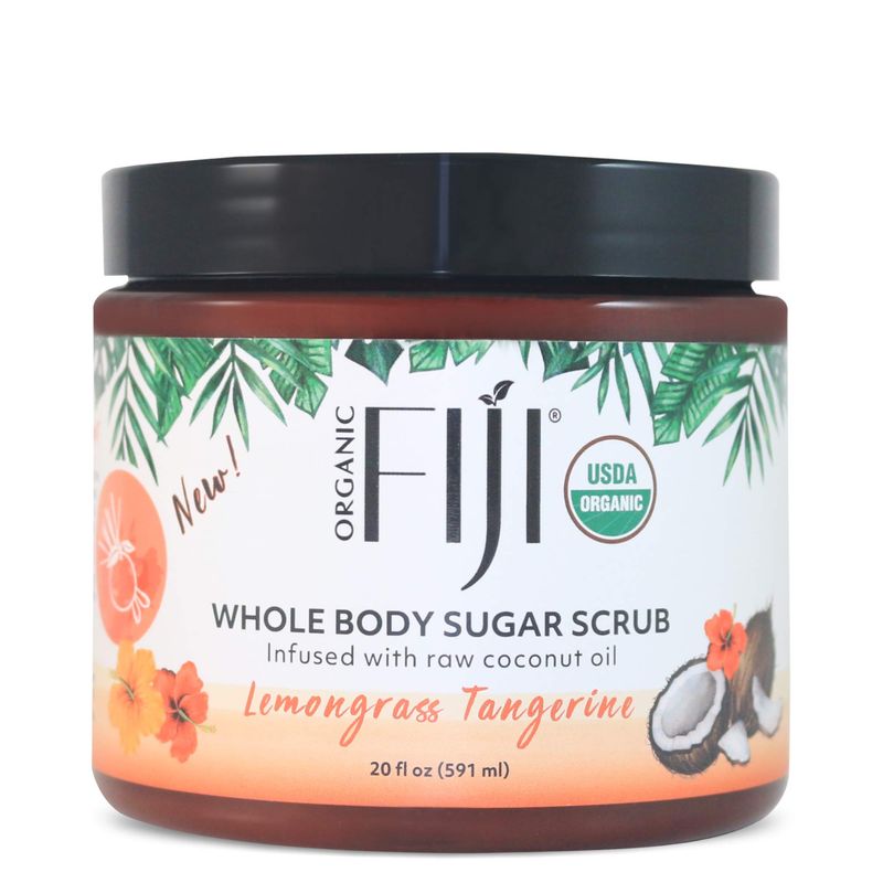 Organic Fiji Whole Body Scrub - Infused with Coconut Oil, Exfoliating Sugar Scrub for Smooth and Soft Skin, Exfoliates &amp; Restores Skin&#39;s Natural Biosphere, Lemongrass Tangerine 20 oz