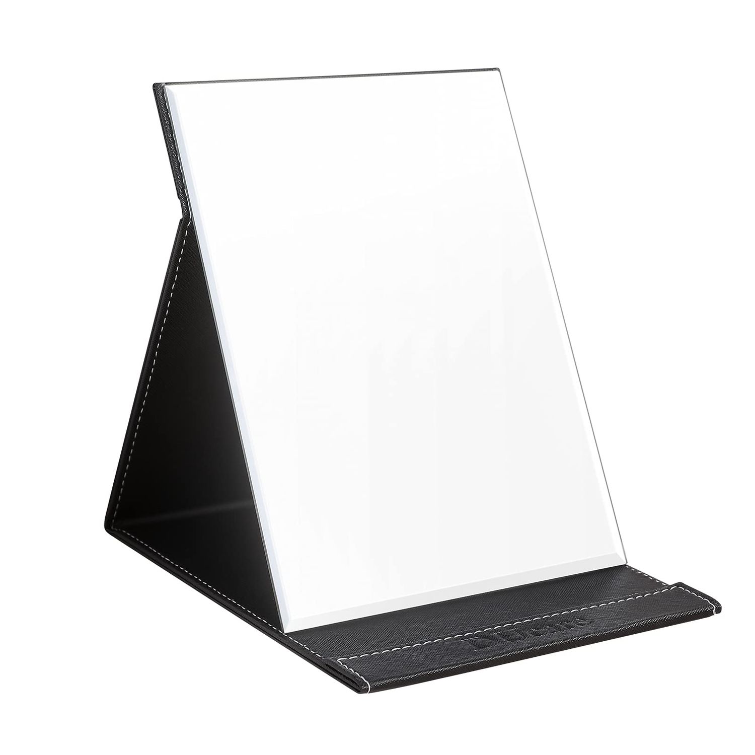 DUcare Folding Mirror Portable Travel PU Portable Adjustable Rectangular Ultrathin Vanity Mirror with Stand Black
