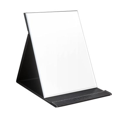 DUcare Folding Mirror Portable Travel PU Portable Adjustable Rectangular Ultrathin Vanity Mirror with Stand Black