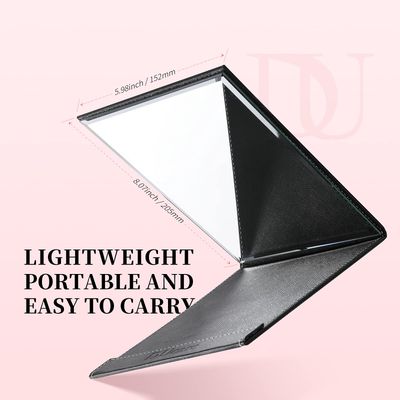 DUcare Folding Mirror Portable Travel PU Portable Adjustable Rectangular Ultrathin Vanity Mirror with Stand Black