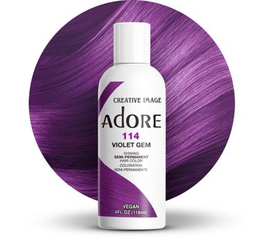 Adore Semi Permanent Hair Color - Vegan and Cruelty-Free Purple Hair Dye - 4 Fl Oz - 114 Violet Gem (Pack of 1)
