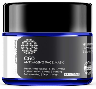 C60 Anti-Aging Face Mask 50ml with Green Tea, Aloe, Ubiquinone (CoQ 10), Vitamin E and Vitamin C for Men &amp; Women Made with Organic Ingredients - From The Leading Global Producer