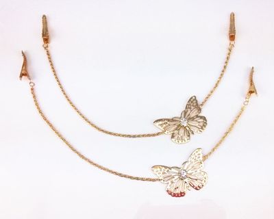 yueton 2pcs Fashion Ladies Rhinestone Gold Butterfly Chain Alligator Clips Barrettes Bobby Pin Hair Clips Bride Headwear Edge Clip Clamps Headbands