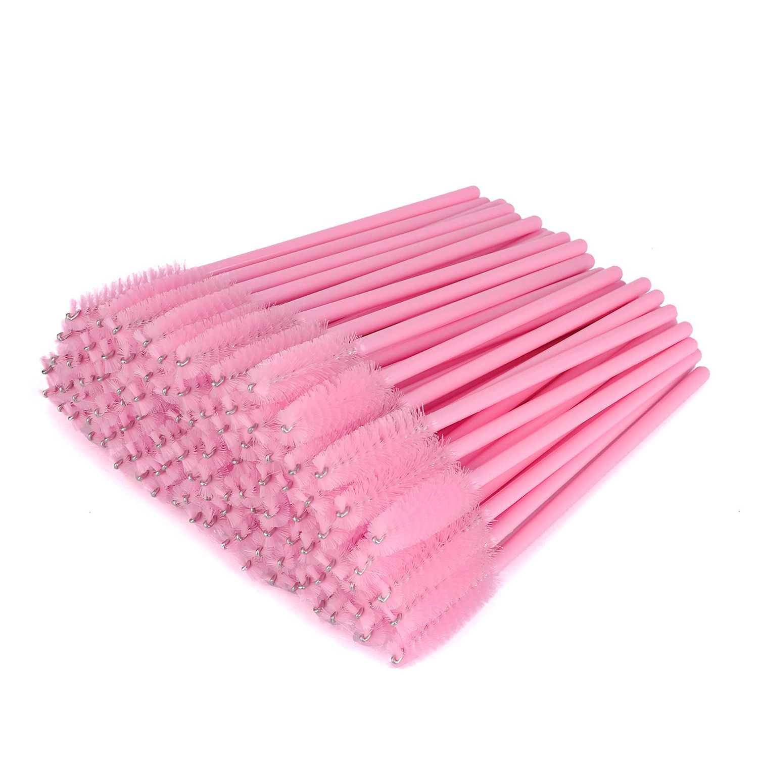 G2PLUS 100PCS Disposable Eyelash Brushes, Adjustable Mascara Wands Makeup Applicator, Eyelash Spoolies Brushes for Eyelash Extensions and Eyebrows (Baby Pink)