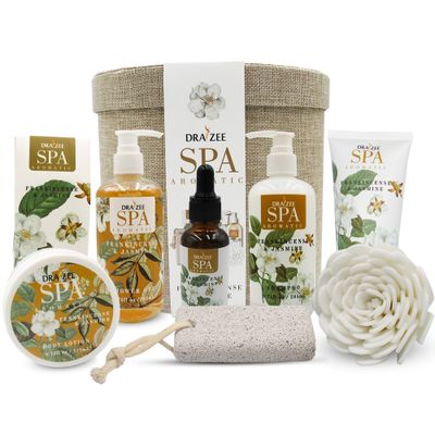 Valentine&#39;s Day Gifts for Her- Frankincense &amp; Jasmine Scented Bath and Body Set of 9-Piece Heel Shoe Spa Basket, Body Lotion, Butter, Shower Gel, Bubble Bath, Oil- Gift for Women, Wife, Mom by Draizee