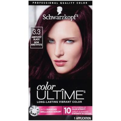 Schwarzkopf Color Ultime Hair Color, 3.3 Amethyst Black, 1 Application - Permanent Black Hair Dye for Vivid Color Intensity and Fade-Resistant Shine up to 10 Weeks