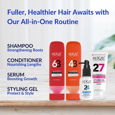 REKZE 63 Hair Growth Shampoo - Clinically Proven Extra Strength Formula with Biotin, Caffeine, Zinc - Regrowth, Thickening Therapy for Men &amp; Women, DHT Blocker Prevents Thinning &amp; Hair Loss