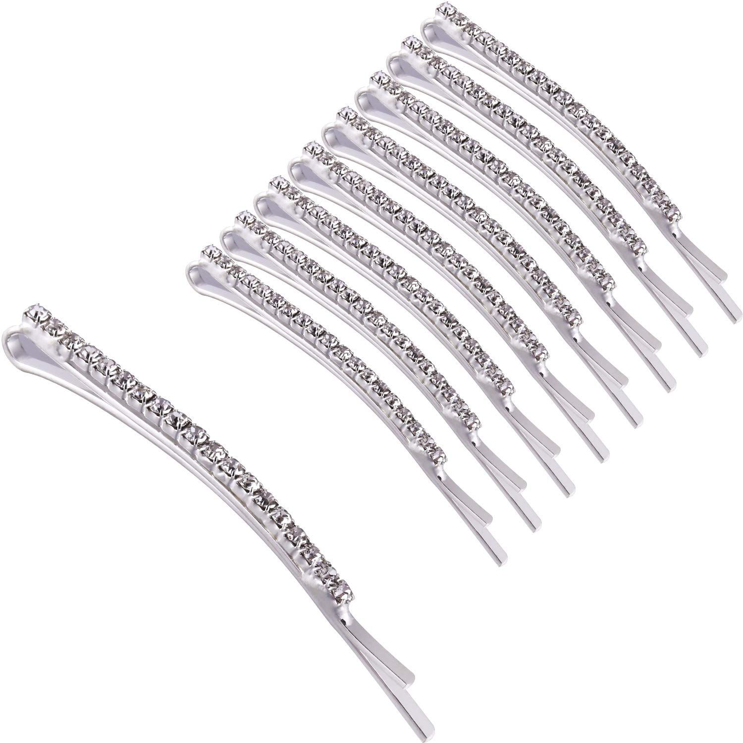 TecUnite 16 Pcs Rhinestone Bobby Pins Decorative Hair Pins Metal Diamond Clear Crystal Fancy Hair Clips Bling Hair Barrette Hair Accessories for Women Bridal Wedding Party Daily, 2.36 inch