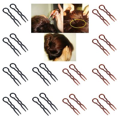 AKOAK 24 Pieces Mixed Black and Brown Plastic U Shaped Hair Pins Hair Style Grip Pins Fast Spiral Hair Braid Twist Styling Clips for Girls and Women