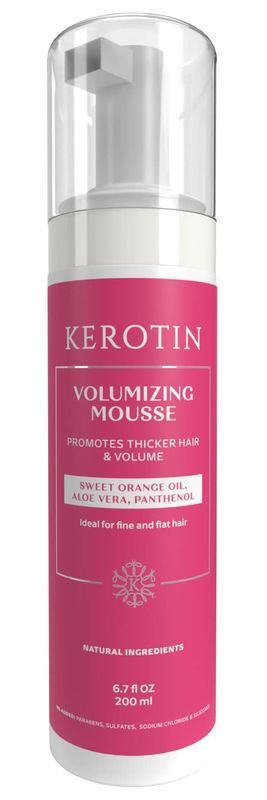 Kerotin Volumizing Mousse, Root Volumizer, Hair Thickening Styling Foam for Volume, Texture &amp; Body, Tames Frizz &amp; Flyaways, Ideal for Fine and Thin Hair, Cruelty Free, Made in the USA
