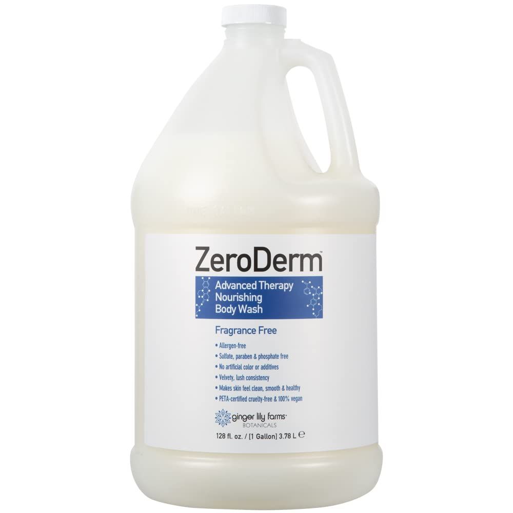 Ginger Lily Farms Botanicals ZeroDerm Advanced Therapy Nourishing Body Wash, 100% Vegan &amp; Cruelty-Free, Fragrance Free, 1 Gallon (128 Fl. Oz.) Refill