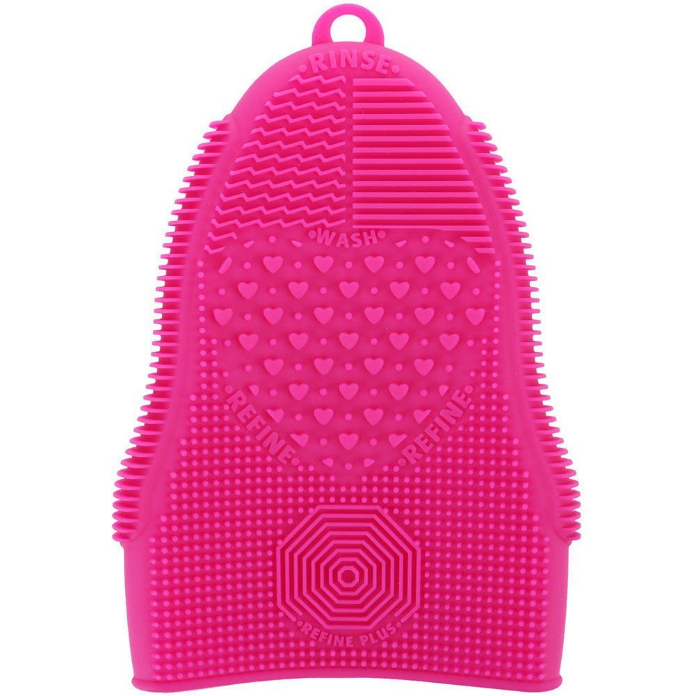 ScivoKaval Makeup Brush Cleaner Glove Mat Mitt Silicone Cosmetic Cleaning Scrubber Tool Face Brushes and Eye Brush Washing Pad Pink (Rose Red)
