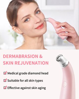 NEWDERMO 2-in-1 Microdermabrasion Machine for Facial, Diamond Microdermabrasion Device USB Rechargeable - Advanced Home Facial Treatment Machine (Pink)