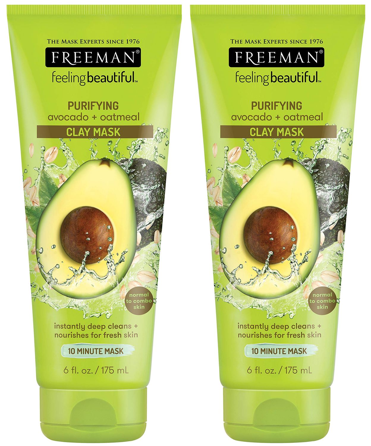 Freeman Feeling Beautiful Facial Clay Masque Avocado &amp; Oatmeal 6 oz (Pack of 2)