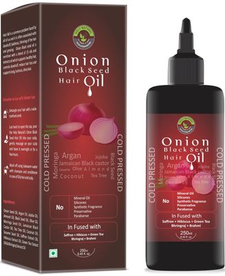 100% Natural Onion Black Seed Hair Oil (8.45 fl oz / 250 ml) I Supports long, lustrous &amp; shiny hair I No mineral