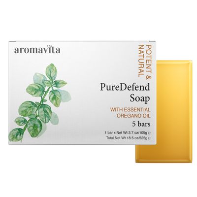 Aromavita Oregano Oil Soap Bar - Natural Plant Therapy Hand Soap &amp; Body Wash Oregano Oil Extract Soap - Topical Skin Cleanser Oil of Oregano Soap Bar - for Acne, Eczema, Foot and Nail Problems, 5-pack