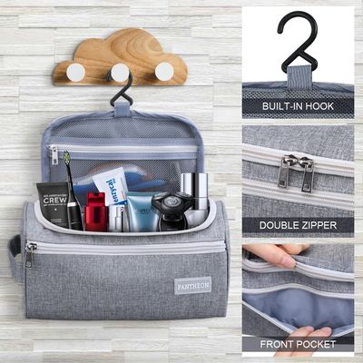 Pantheon Travel Toiletry Bag for Men and Women, Travel bag for Toiletries, Dopp Kit for Men, Travel Bathroom Bag, Mens Travel Bag Hanging Toiletry Organizer Toiletry Kit for Traveling (Gray)