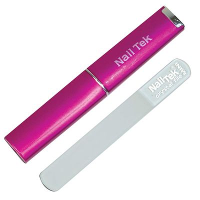 Nail Tek Crystal File Double-Sided with Fuchsia Companion Case, Mini File 3&quot;, Professional Fingernail File for Manicure Pedicure, Keep Nails Trim and Smooth, No More Nail Jagged Edges
