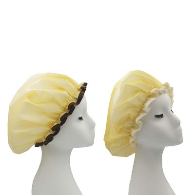 Bleu Bath (2 Pack) Fashion Style Hair Cap Extra Large Double Layer Lined Waterproof Durable Eco-Friendly Semitransparent Shower Cap with Tight Elastic-Fashionista Collection Bath Cap (Veil Orange)