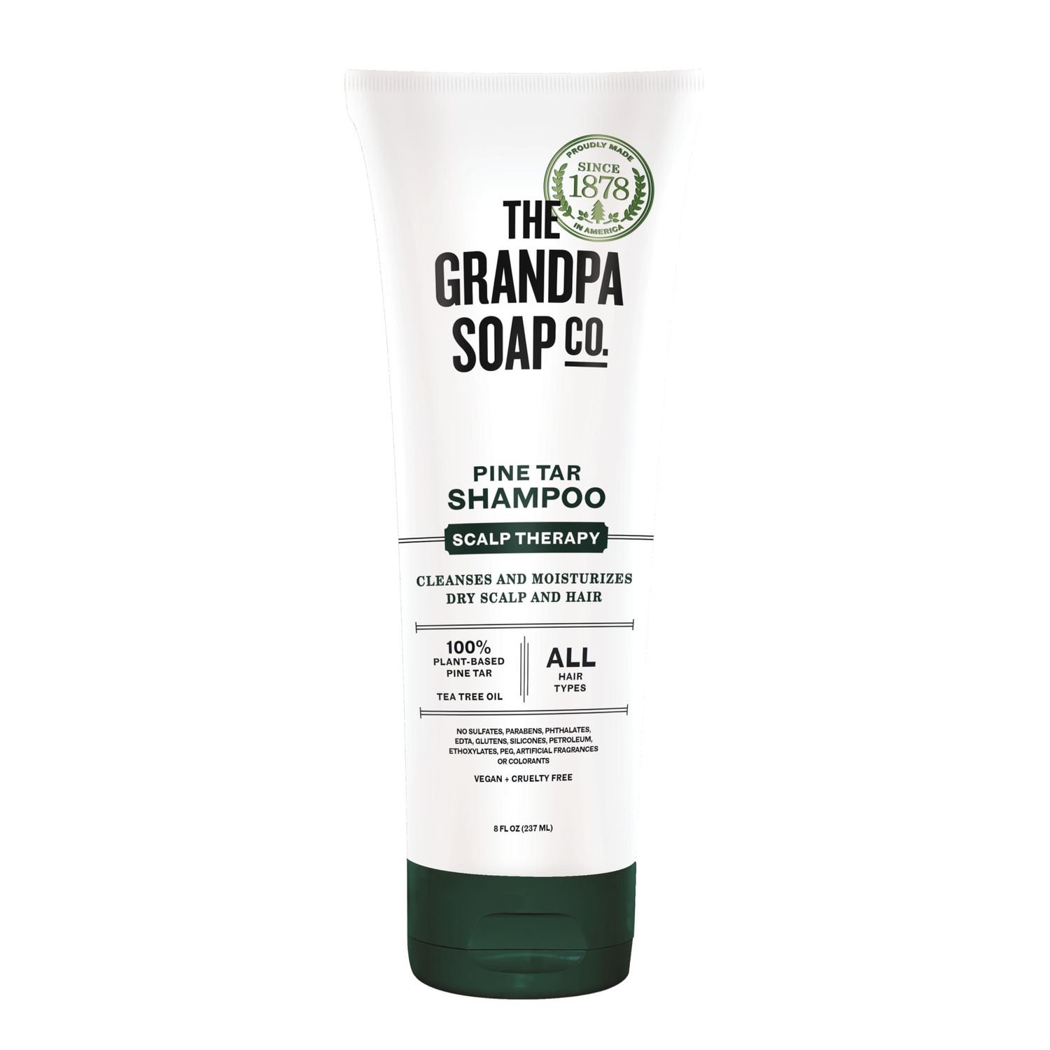 Grandpa&#39;s The Soap Company Pine Tar Shampoo - Cleanses and Moisturizes Dry Scalp, With Pine Tar and Tea Tree Oil, All Hair Types, Vegan, Sulfates and Parabens Free, 8 Fl Oz