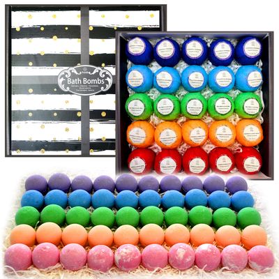 Relaxing Bath Bombs for Men &amp; Women! 50 Wholesale Bath Bombs Individually Wrapped. Bulk Aromatherapy Essential Oil Bath Bombs for Adults Teens Kids! Bath Fizzies #1 Best Pampering Gifts for Women!