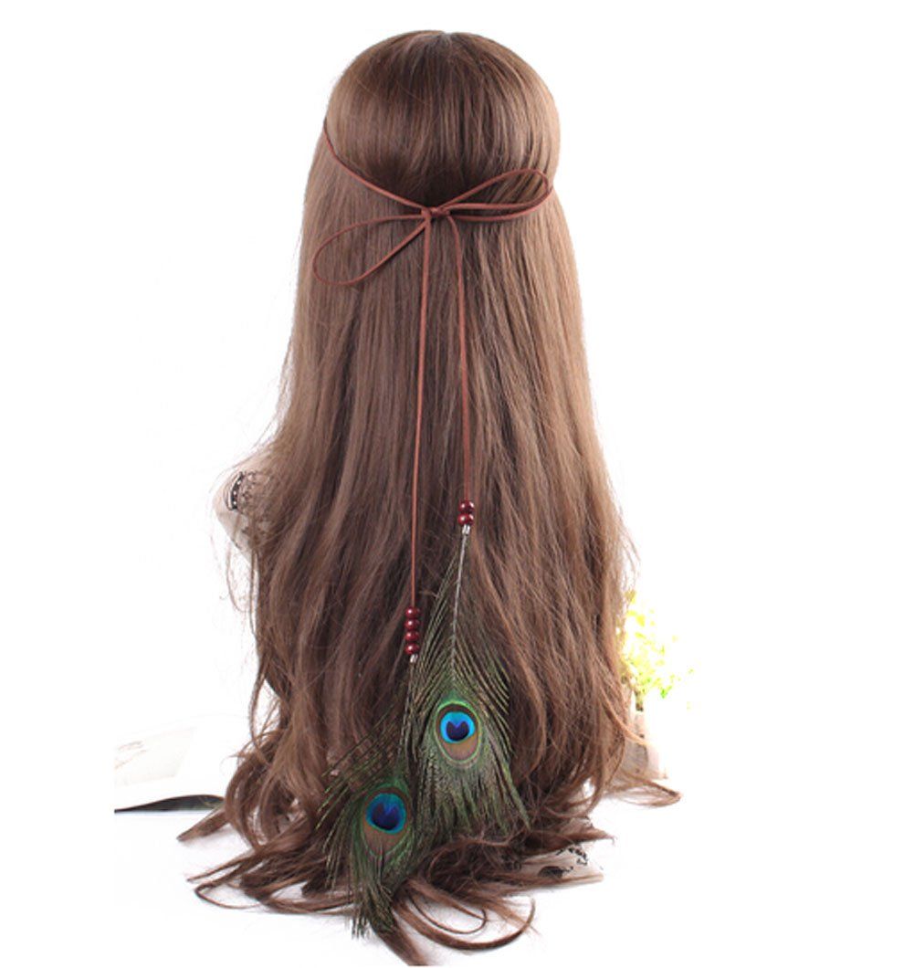 Suoirblss Girls Women Indian Peacock Feather Headband Hair Accessories Bohemian Tassels Headband Hair Hoop Hairband Handmade