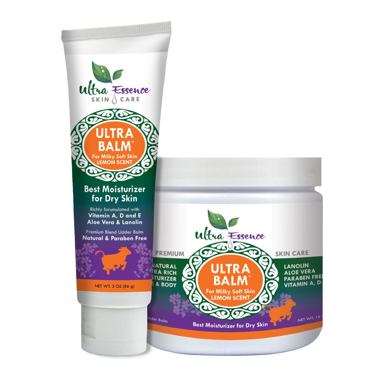 Ultra Balm Daily Moisturizer For Dry Itchy Skin, Psoriasis and Eczema Relief That Contains Lanolin, Vitamins A, D &amp; E, Aloe Vera, To Moisturize Face, Body, Dry Hands &amp; Cracked Heels (Lemon)