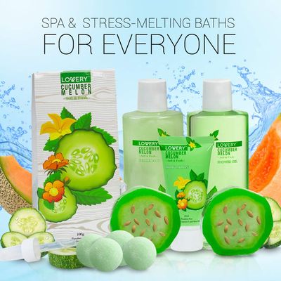 Valentines Day Gifts, Home Spa Bath Basket Gift Set - Aromatherapy Kit for Men &amp; Women - Natural Cucumber with Organic Melon - 12 Piece Skin Care Set Includes 2 Organic Melon Soaps, Body Lotion &amp; More