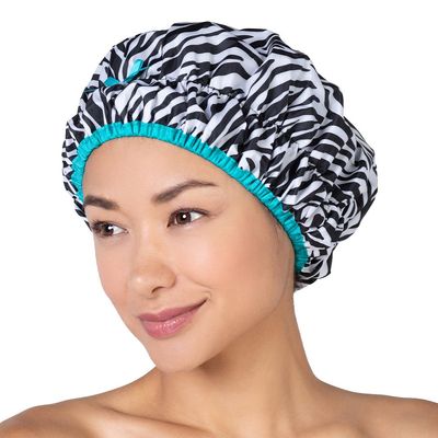 Reusable Shower Cap &amp; Bath Cap &amp; Lined, Oversized Waterproof Shower Caps Large Designed for all Hair Lengths with PEVA Lining &amp; Elastic Band Stretch Hem Hair Hat - Fashionista Sassy Stripes