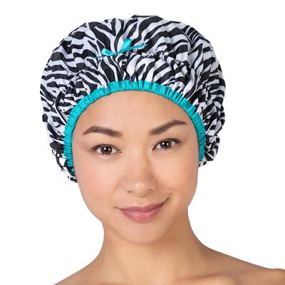 Reusable Shower Cap &amp; Bath Cap &amp; Lined, Oversized Waterproof Shower Caps Large Designed for all Hair Lengths with PEVA Lining &amp; Elastic Band Stretch Hem Hair Hat - Fashionista Sassy Stripes