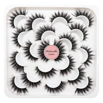 Veleasha Lashes 10 Pairs Natural Fluffy False Eyelashes Soft Wispy Lashes 3D Faux Mink Lashes Pack (V42)