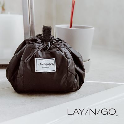 Lay-n-Go Cosmo Drawstring Cosmetic &amp; Makeup Bag Organizer - Portable Drawstring Makeup Bag w/Zipper Pocket, Makeup Loops &amp; More -Durable, Machine Washable Makeup Bag for Travel (20, Metallic Silver)