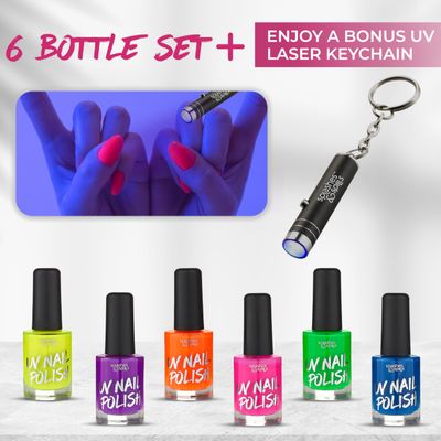 splashes &amp; spills UV Blacklight Glow Nail Polish - 6 Color Variety Pack, 13ml - Day or Night Stage, Clubbing or Costume Makeup