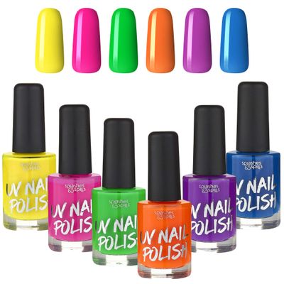 splashes &amp; spills UV Blacklight Glow Nail Polish - 6 Color Variety Pack, 13ml - Day or Night Stage, Clubbing or Costume Makeup