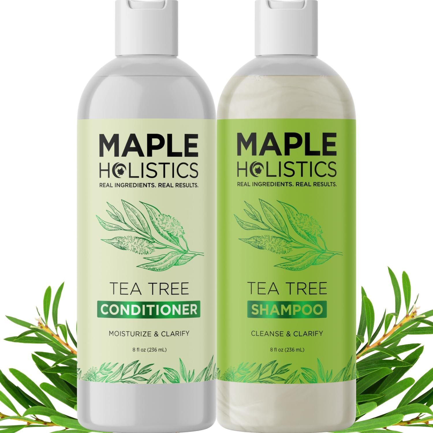 Tea Tree Shampoo and Conditioner Set - Sulfate Free Clarifying Shampoo and Conditioner for Oily Hair &amp; Scalp Care with Australian Tea Tree Oil - Complete Dry Scalp Treatment for Build Up (8 Fl Oz)
